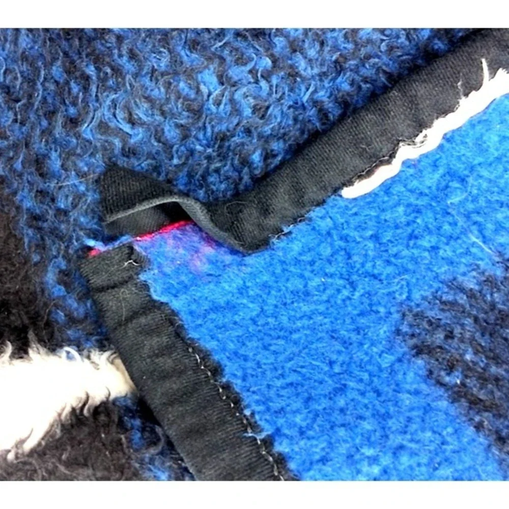 Vtg Biederlack Blue Black Grid Acrylic Throw Blanket Square Teal Pink White